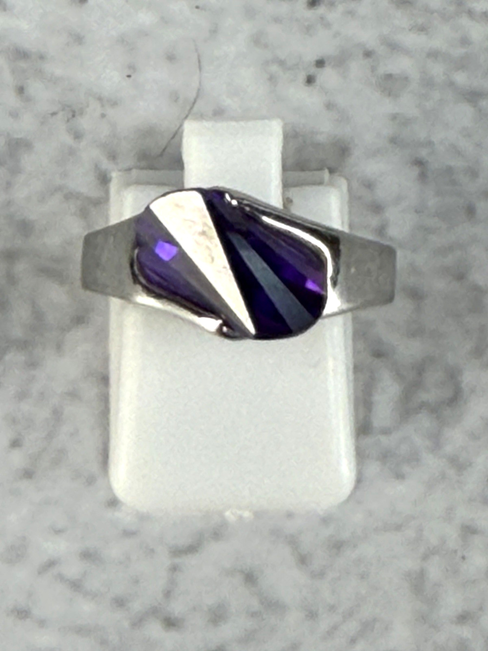 Vintage Sterling Silver Modernist Purple Stone Ring Size 7